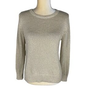 Ann‎ Taylor tan gold metallic knit crew neck sweater Women Size Small Petite